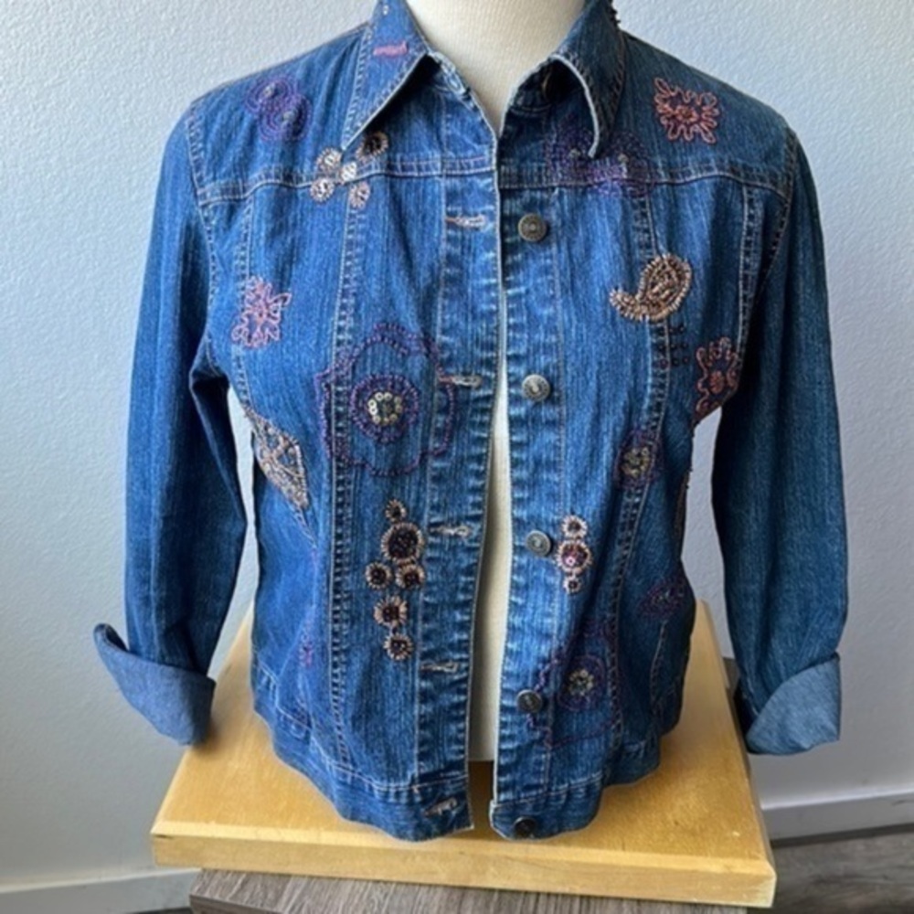 Hearts of palm jacket denim with beaded embroidery size 16